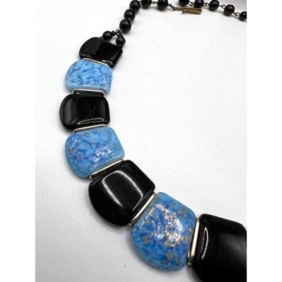 Vintage Western Germany Blue & Black Flat Glass Bead Choker Necklace 18” – MCM - Picture 4 of 8
